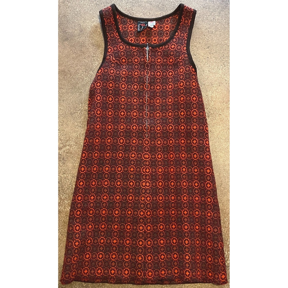 Vintage Welsh Woollens Dillad Dwyryd Cymru Patterned Wool Sleeveless Dress 36 S